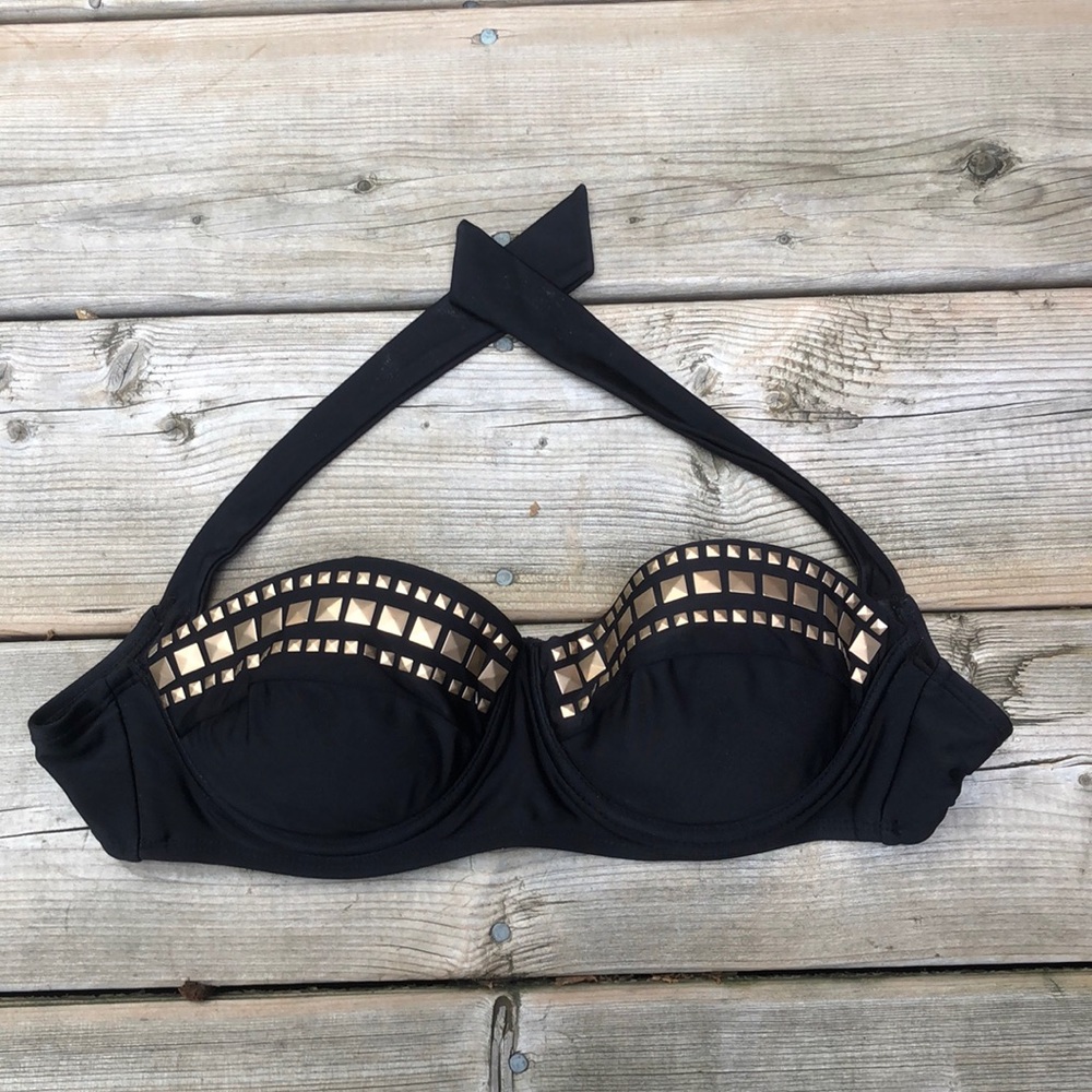 Black Studded Bandeau Swim Top (Size S)